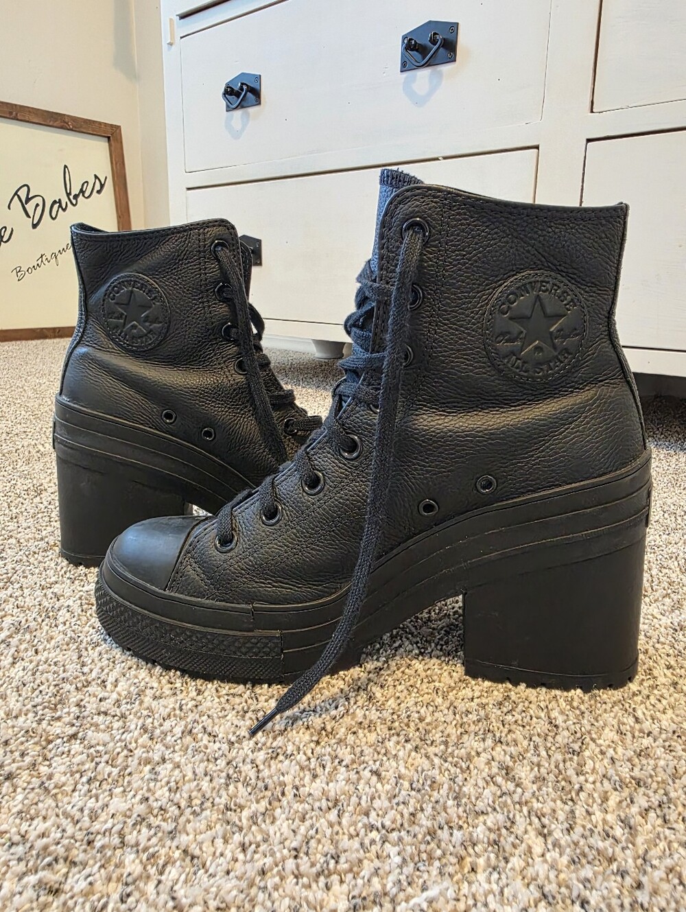 Converse Chuck 70 De Luxe Black Leather Lace-Up High-Top Heel Boots
